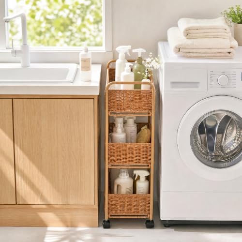 FOCHIER F Utility Slim Storage Cart,3-Tier Rolling Kitchen Office Laundry Room Cart with Wheels,Mobile Shelving Unit Organizer for Living Room,Bathroom, Baby Diaper,Art,Dining Room Narrow Places - Image 5