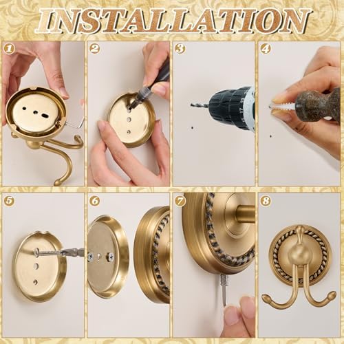 4 Pcs Antique Brass Gold Bathroom Accessories Set Wall-Mounted Towel Rack & Towel Ring & Toilet Paper Holder & Robe Hook, Wall Mounted Brass Vintage Bath Hardware Fixture Set(Style 5) - Image 6