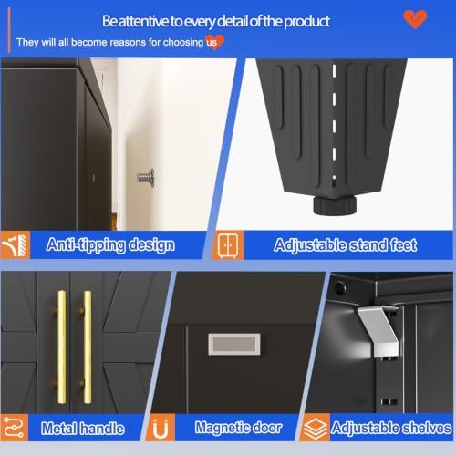 GAIOUS 61" Tall Kitchen Pantry Cabinet,Metal Storage Cabinet Black Cupboard - Image 6
