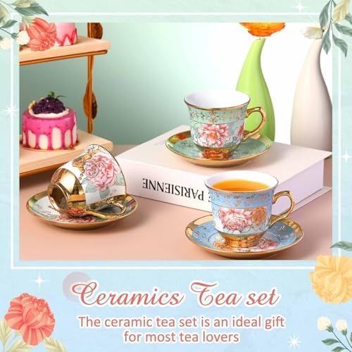 Teenyyou Set of 18 Tea Cups and Saucers, Classic Style, 5.4 oz - Image 5