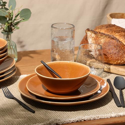 Bloomhouse - Two Time Oprah's Favorite Things Winner - Montecito Breeze 16 Piece (Service for 4) Double Plates and Bowls Stoneware Reactive Glaze Dinnerware Set - Terracotta Canyon - Image 2