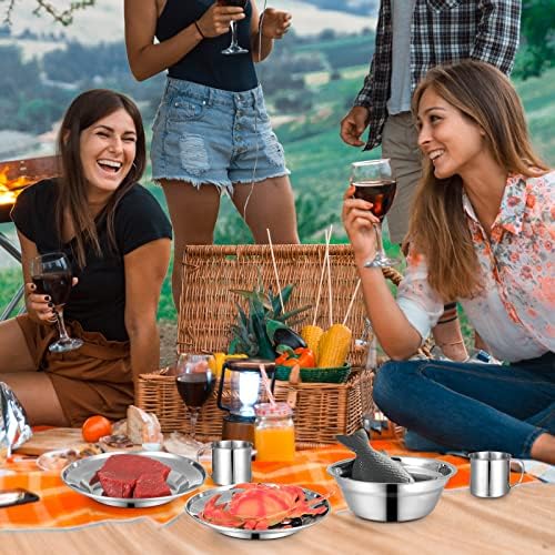 58 Pcs Camping Plates Cups and Bowls Set, Stainless Steel Dishes Mess Kit Utensils Tableware with Spoons Forks Knives Storage Bags for 8 Person Outdoor Camping Backpacking Hiking Travel Picnic - Image 4
