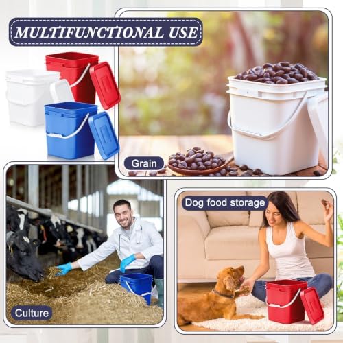 Mumufy 3 Pcs 3.5 Gallon Square Food Grade Bucket with Lid Square Bucket Pail Plastic Handles for Long Term Food Storage, Camping, Fishing, Home Organization Easy Stack and Store (White,Red,Blue) - Image 5