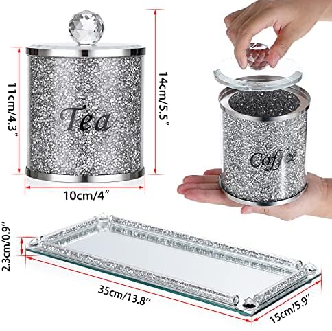JUXYES Crushed Diamonds Canisters Set for Sugar Coffee Tea Features Tray - Image 2