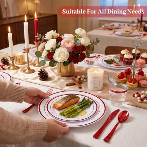 DaYammi 210PCS Red Plastic Dinnerware Set for 30 Guests - Image 3