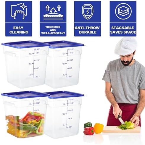 BIEAMA 4 Pack 18 Qt Square Food Storage Containers with Lids, NSF, Clear - Image 4