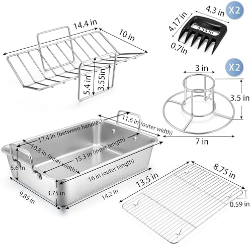 P&P CHEF 16" Roasting Pan with Rack, 7 PCS Stainless Steel Turkey Pan Rack - Image 2