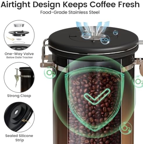 Veken Coffee Canister with Window, Airtight Stainless Steel Container, 22OZ - Image 3