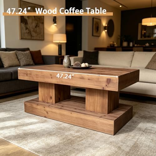 Rustic Solid Wood Coffee Table for Living Room, Big Rectangle Coffee Table - Image 6