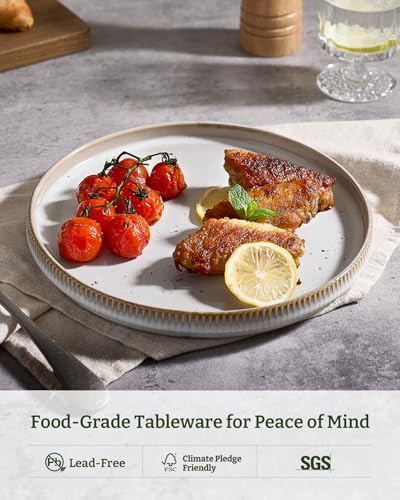 famiware Star Salad Plates for 6, 8 inches Plate Set, Stoneware Dinnerware, Small Dinner Plates for Dessert, Salad, Appetizer, Cappuccino White (Pack of 2) - Image 5