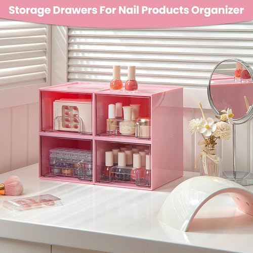 Vtopmart 4 Pack Small Clear Stackable Storage Drawers, Pink - Image 4