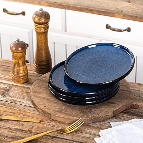 vicrays Ceramic Dinner Plates Set - Porcelain 10 Inch Flat Steak Pasta Pizza Plate Home Party Restaurant Plate Scratch Resistant Microwave Oven and Dishwasher Safe Set of 6 Blue - Image 5