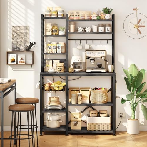 SNTD 6-Tier Bakers Rack with Power Outlets, 36 x 14.6 x 72 in, Rustic Grey - Image 5