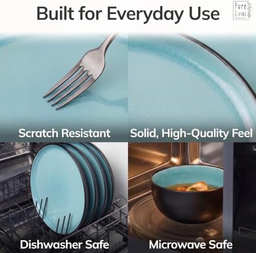 24 Piece Stoneware Dinnerware Set for 8, Handcrafted Plates and Bowls Set - Image 4