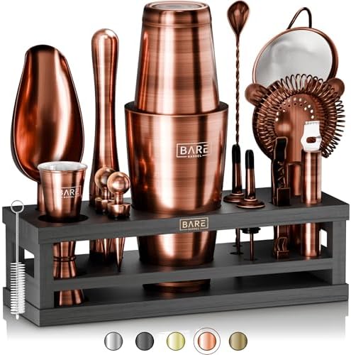 BARE BARREL® Mixology Bartender Kit Bar Set | 16-Piece Cocktail Shaker Set | Martini Barware Mixing Tools for Home Bartending | Incl. 35 Recipe Cards | Gift Set (28oz Boston Shaker, Copper/Black) by BareBarrel