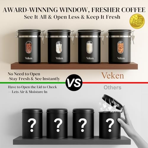 Veken Coffee Canister with Window, 39OZ Large Airtight Stainless Steel Jars - Image 4