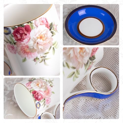 KAMMAK Tea Cups and Saucers Set of 2, Porcelain Coffee Cups, JBE015 - Image 6
