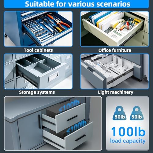 SHUHANG 1 Pair Full Extension Drawer Slides 8 10 12 14 16 18 20 22 24 Inch 100 lb Load Capacity Side Mount Ball Bearing Rails Cabinet Dresser Glides Wardrobe Kitchen Trash Can Slider Runners Black - Image 6