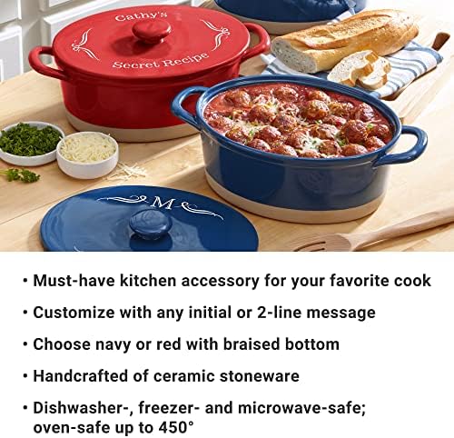 Let's Make Memories Personalized Oval Stoneware Casserole Dish - Initial - Red - Image 3