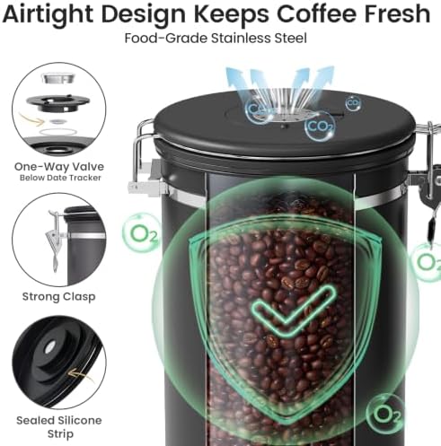 Veken Coffee Canister with Window, 39OZ Large Airtight Stainless Steel Jars - Image 6
