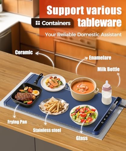 Warming Mat for Food, 26x15 Inch, Dark Blue, Fast Heat, Child Lock - Image 4