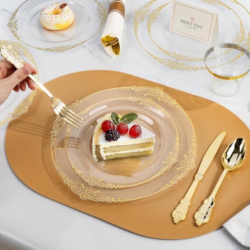 Bestluck 350PCS Clear Gold Rim Disposable Dinnerware for 50 Guests - Image 6