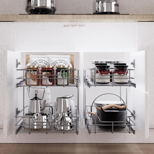 2 Tier Pull Out Cabinet Organizer 21" W X 22" D, Chromed, Full Slide Out - Image 5