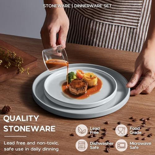 Onader Dinner Plates and Bowls Sets, 8 Pieces Stoneware Dinnerware Service for 2, Gray Ceramic Kitchen Dish Set, Speckled Dishware Dining Ware - Slate Gray - Image 3