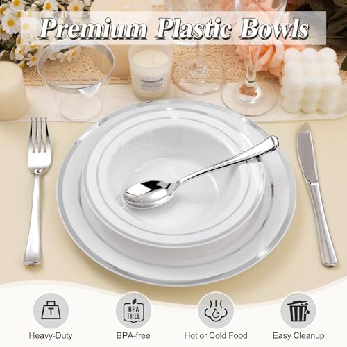 BESTSTAR 50 Pack Disposable Soup Bowls with Silver Rim - Image 3