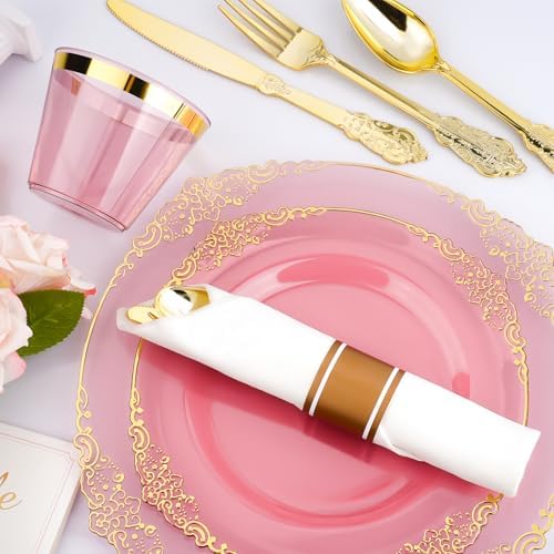 Bestluck 350PCS Burgundy Disposable Dinnerware for 50 Guests - Image 3