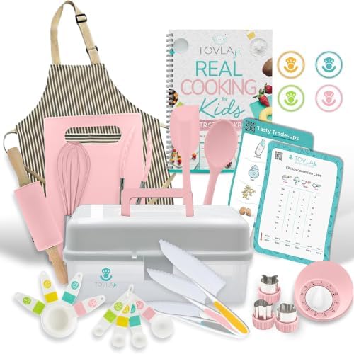 TOVLA Kids Cooking Sets Real for Girls Ages 4-12 | Premium Complete Baking Kit with Knives, Cookbook & Storage Case by TovlaCo