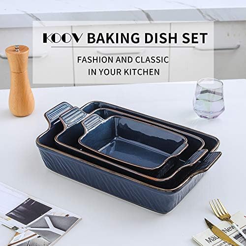 KOOV Bakeware Set, Ceramic Baking Dish, Rectangular Lasagna Pans for Cooking, Cake Dinner, Kitchen, 9 x 13 Inches, Texture Series 3-Piece (3 Piece, Aegean) - Image 2