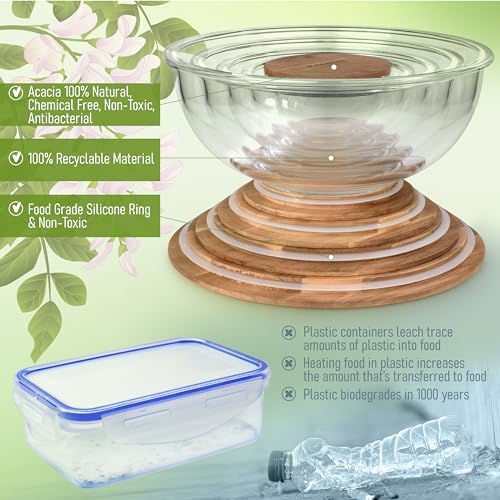 Stackable Glass Mixing Bowls with Acacia Lids Set of 5 - Image 7