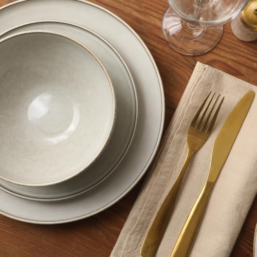 Gibson Elite White Sands Plates and Bowls Sets, 12-Piece Stoneware Dinnerware Sets, Reactive Glaze Dish Set - Moonstone White - Image 6