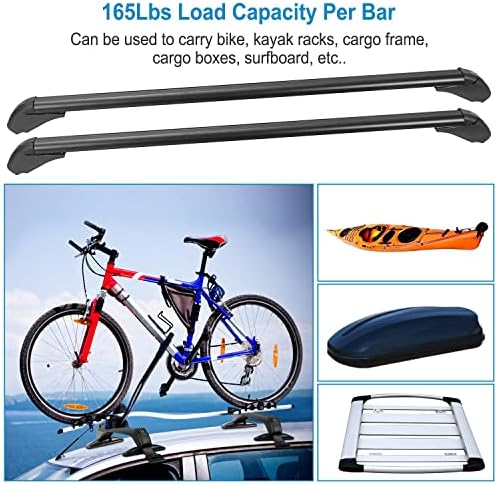 2Pcs Universal Roof Rack Cross Bars for Bare Roof, 43" Aluminum Lockable Car Top Crossbars w/Anti-Theft Lock, 165 lbs Load for Kayak Bike Cargo Carrier - Image 3