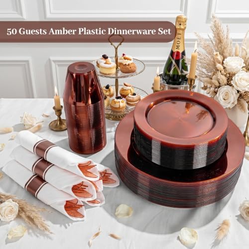 DaYammi 350PCS Amber Plastic Dinnerware Set for 50 Guests - Image 2