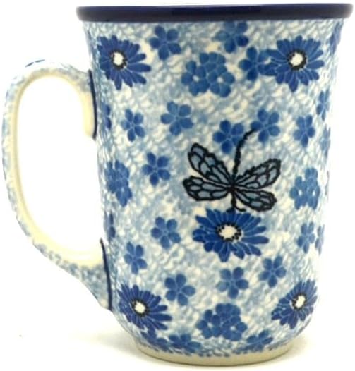 Polish Pottery Mug - 16 oz. Bistro - Blue Dragonfly by Polish+Pottery+Gallery