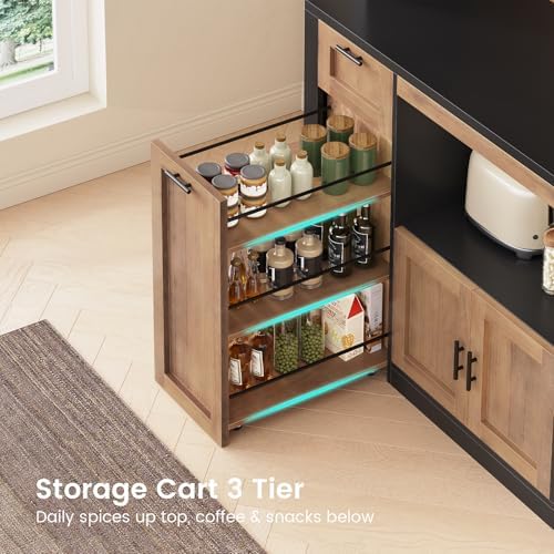 Itaar 71" Pantry Cabinet with Charging Station and LED Light, Kitchen Pantry Cabinet with Microwave Stand, 47.2" Wide Kitchen Storage Cabinets with Storage Cart 3 Tier for Dining Room,Brown - Image 6