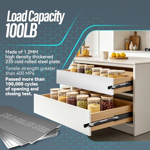 20 inch Locking Full Extension Ball Bearing Black Drawer Slides - Image 5