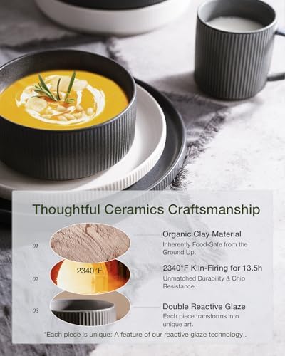 Famiware Star Stoneware Dinnerware Sets for 8, Reactive Glaze Plates, Bowls - Image 5
