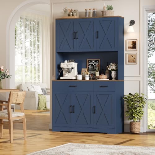 HOSTACK 71" H Kitchen Pantry Storage Cabinet, Farmhouse Hutch Cabinet, Blue - Image 2