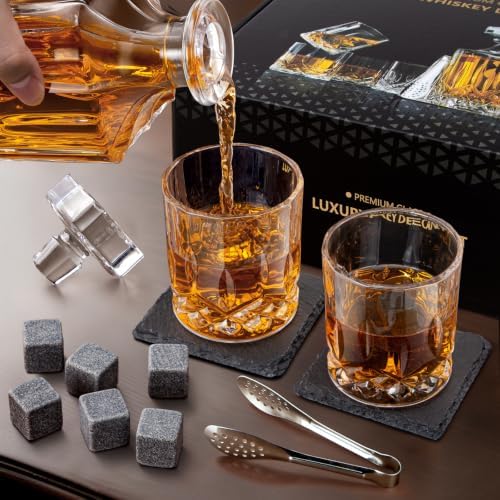 LIGHTEN LIFE Whiskey Decanter Set with Bar Accessories,Crystal Whiskey Decanter and Glass Set in Gift Box,Non-Lead Bourbon Decanter Set for Rum Scotch,Wedding Anniversary Birthday Gift for Men Him Dad - Image 2