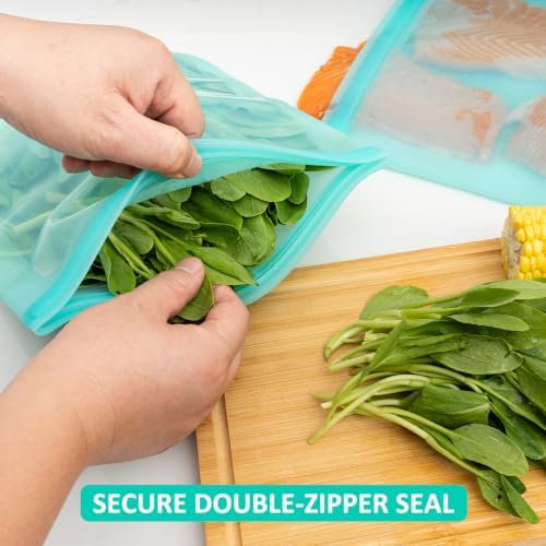 100% Silicone Reusable Gallon Freezer Bags, Ziplock, BPA Free, 4 Pack, Aqua - Image 4