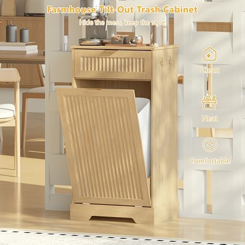 Single 13 Gallon Tilt Out Trash Can Cabinet,Garbage Cabinet with Drawer - Image 5
