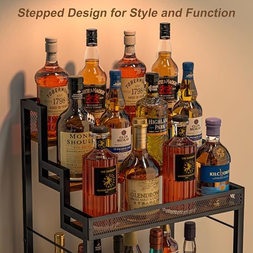 6-Tier Liquor Cabinet for Home Bar, Freestanding Stepped Wine Rack with Open Shelves for Whiskey & Coffee Syrup Storage, Corner Display Stand for Alcohol Bottle, Bar Cart Style for Living Room Kitchen - Image 2