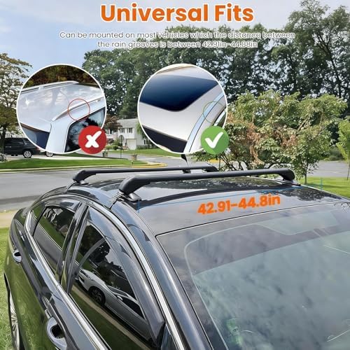 2Pcs Universal Car Roof Rack Cross Bars w/Anti-Theft Lock,43" Aluminum Lockable Car Top Crossbars with Adjustable Window Frame for Bare Roof Kayak Bike Rooftop Cargo Carrier Luggage 165 LBS Load - Image 2
