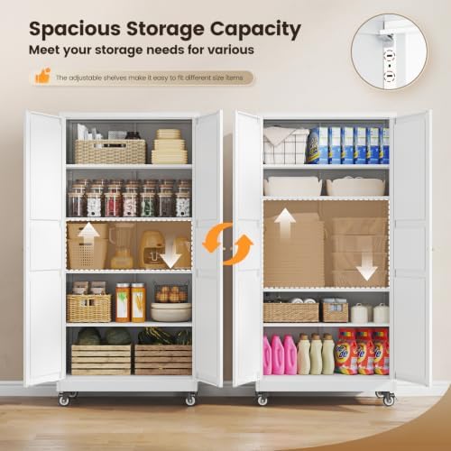 Yizosh White Rolling Metal Garage Storage Cabinet,Kitchen Storage Cabinet - Image 6