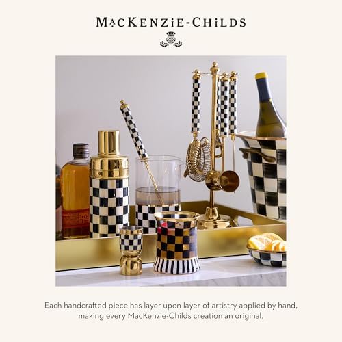 MACKENZIE-CHILDS 3260 Bar-Tool Set, Black-and-White Courtly Check Gold - Image 6