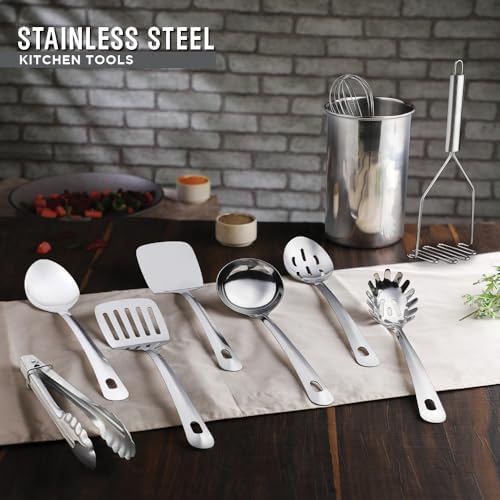 Avador® Premium Set of 10 Stainless Steel Kitchen Tool Set with Holder Easy To Clean, Space Saving, Great for Cooking, Baking, Prepping (Pack of 2) - Image 6