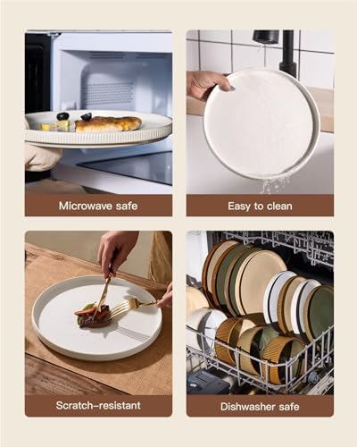 Dinnerware Set for 6, Ceramic Ribbed Plates, Bowls, Dishes - Image 6